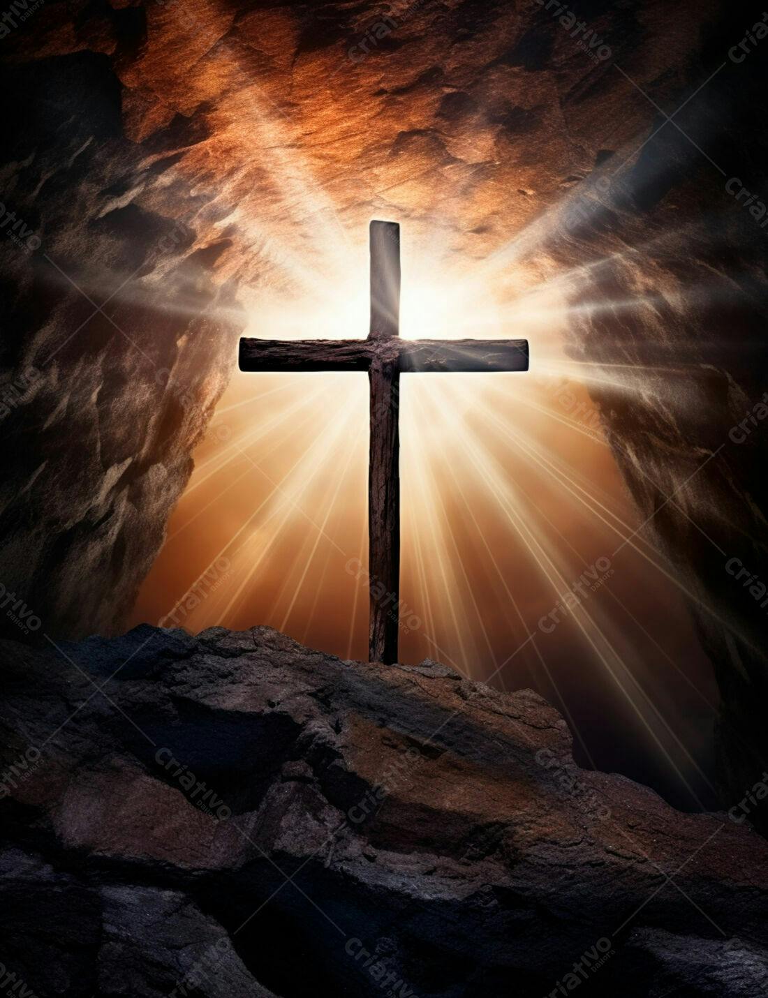 Cruz em Rocha com Luz Divina