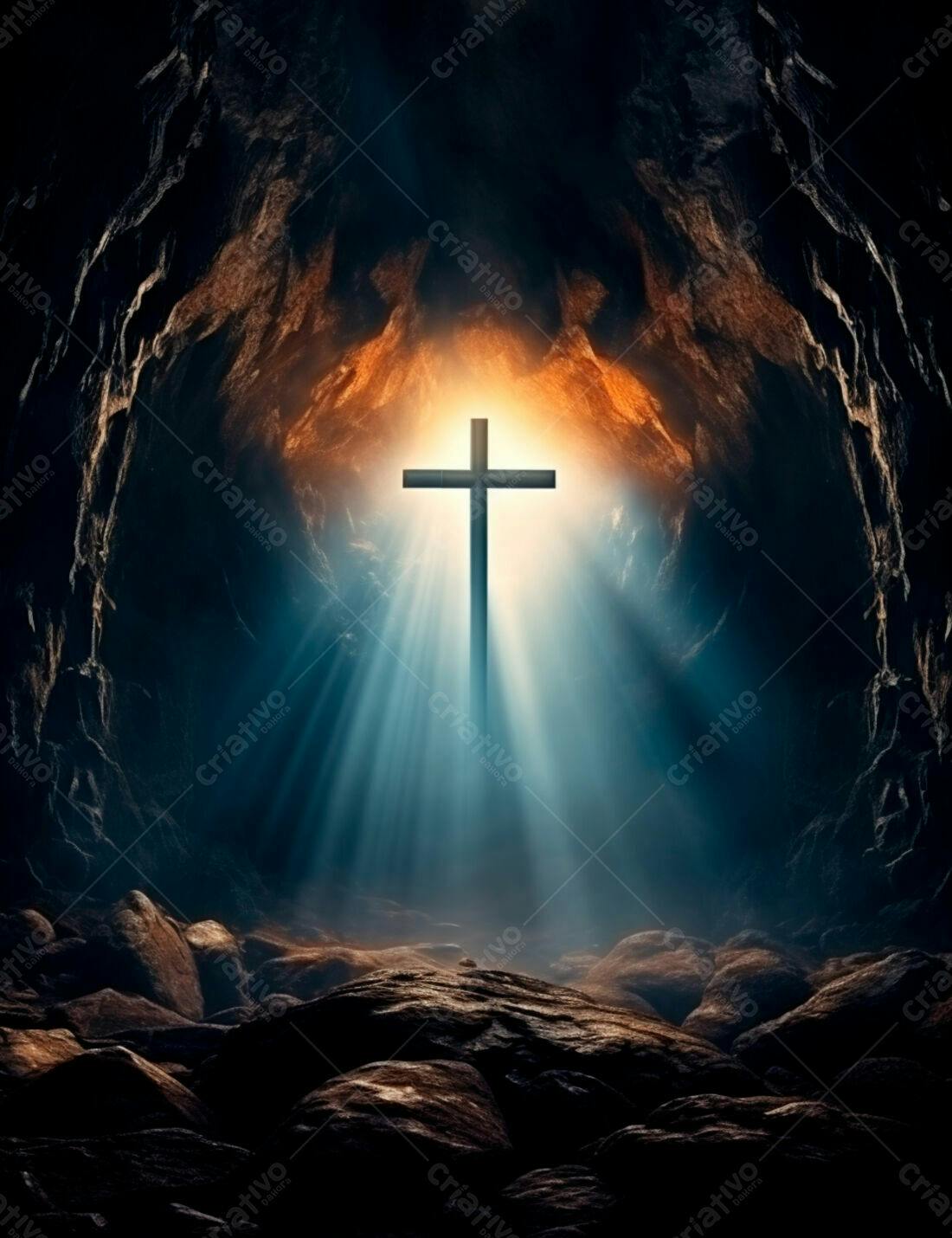 Cruz em caverna iluminada