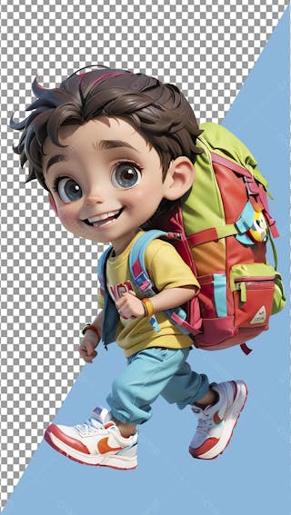 Volta às aulas 3d , menino feliz, mochila, viagem, roupas coloridas, png