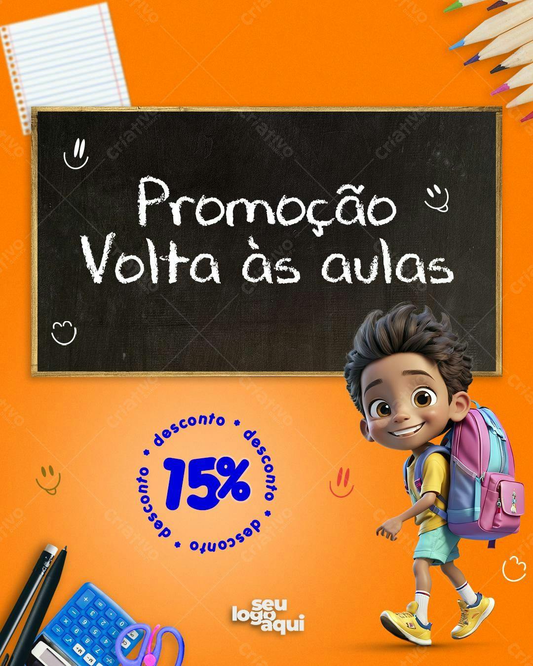 Postagem Volta às Aulas 15% PSD Editável