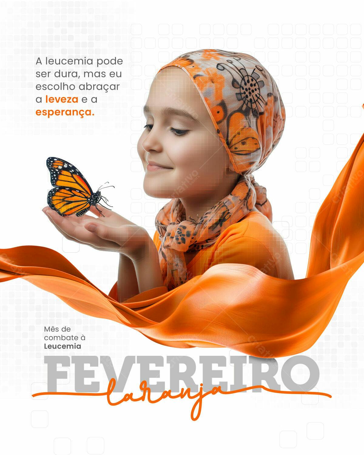 Flyer Fevereiro Laranja - Combate à Leucemia PSD Editável