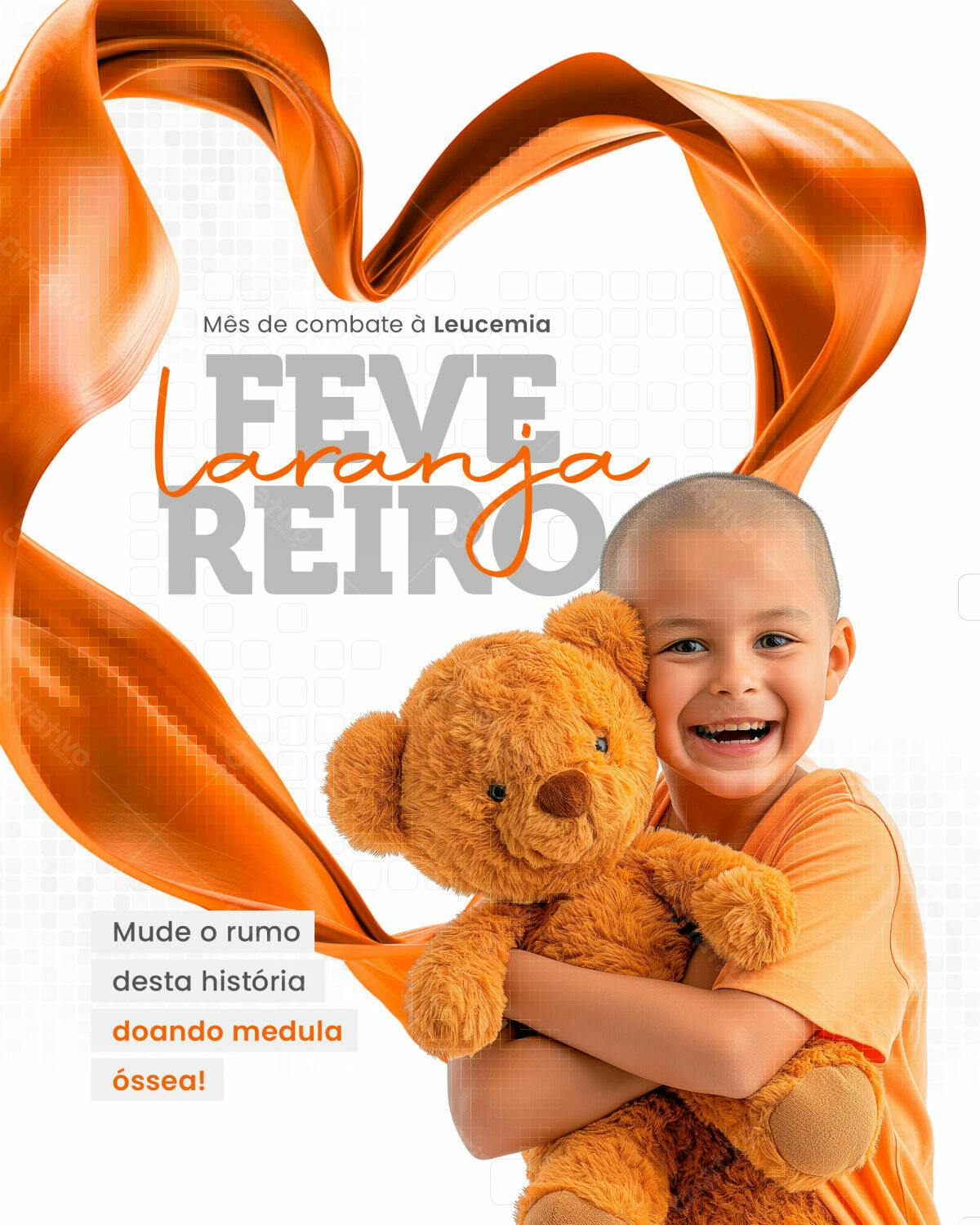 Flyer Fevereiro Laranja - Combate à Leucemia PSD Editável