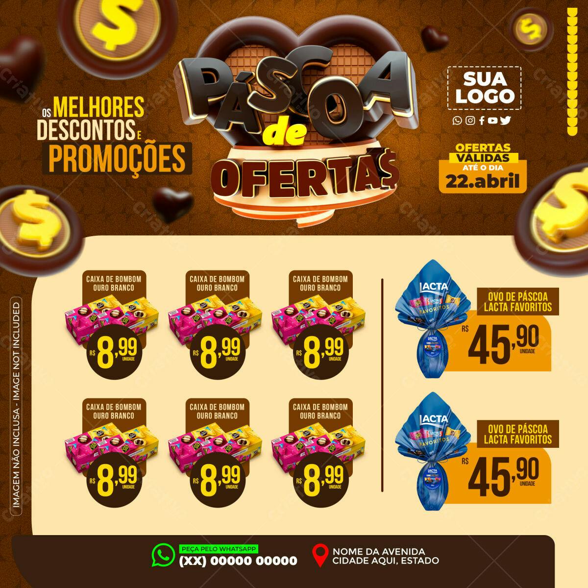 Flyer Páscoa com Ofertas de Chocolates PSD Editável