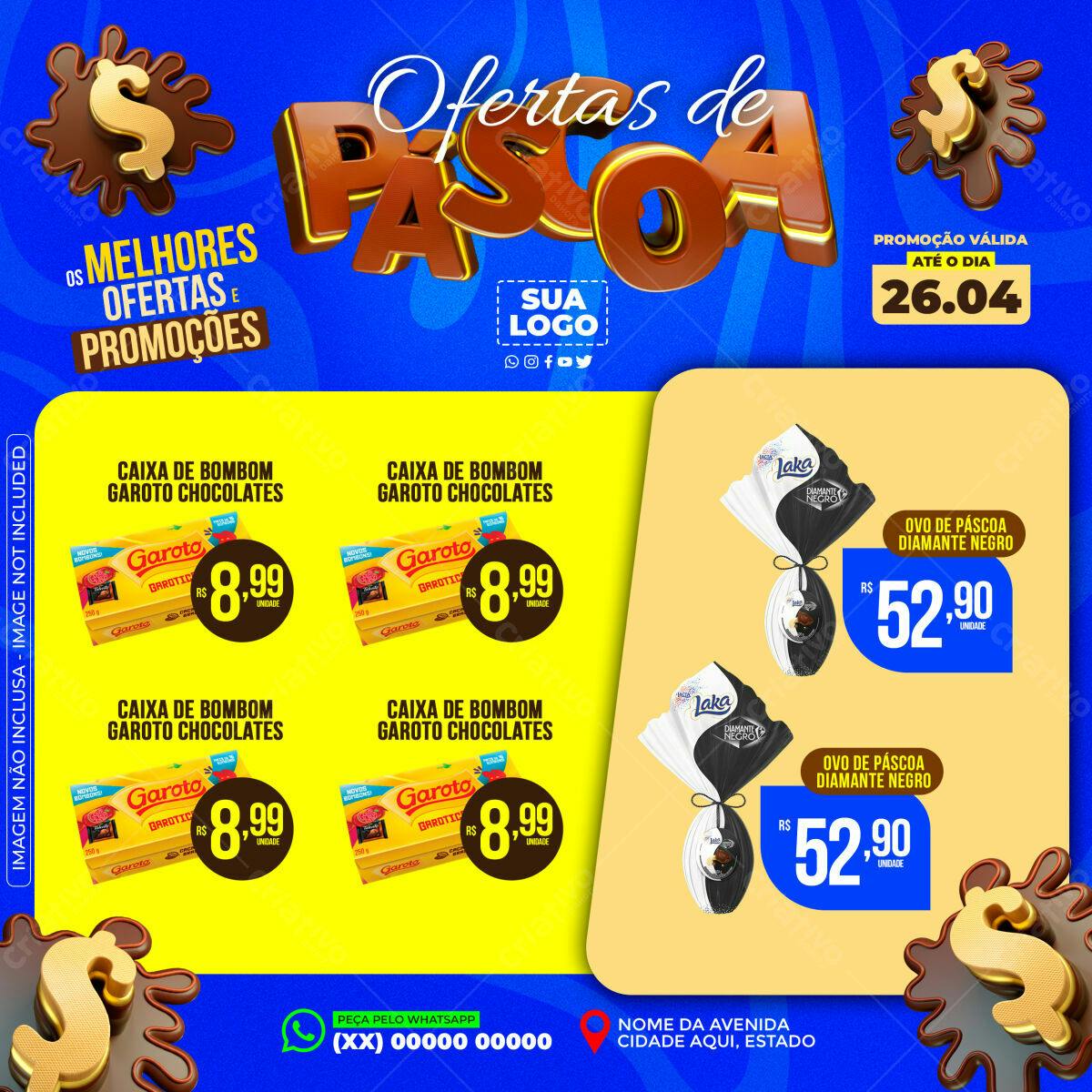 Flyer Páscoa com Ofertas de Chocolates PSD Editável