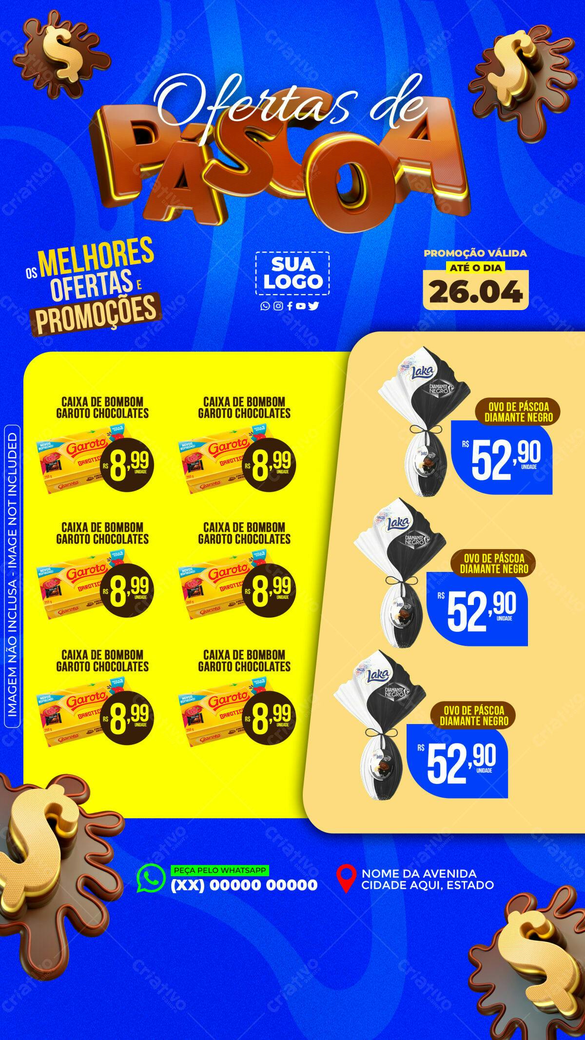 Flyer Páscoa com Ofertas de Chocolates PSD Editável