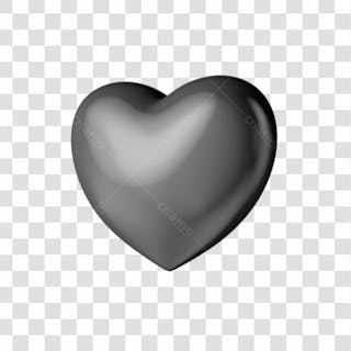 Asset 3d coração preto símbolo de luto com fundo transparente