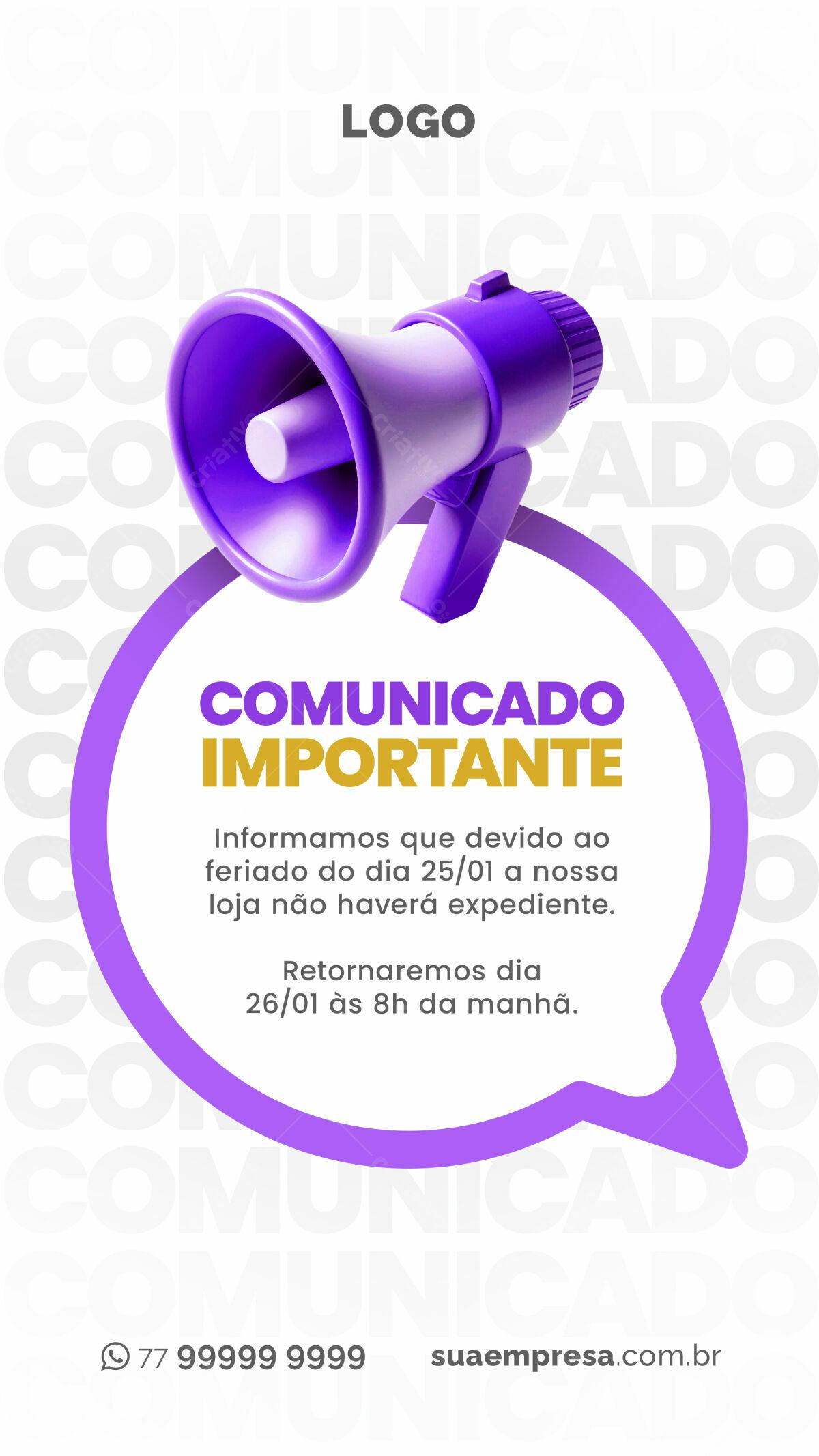 Comunicado de Feriado PSD Editável