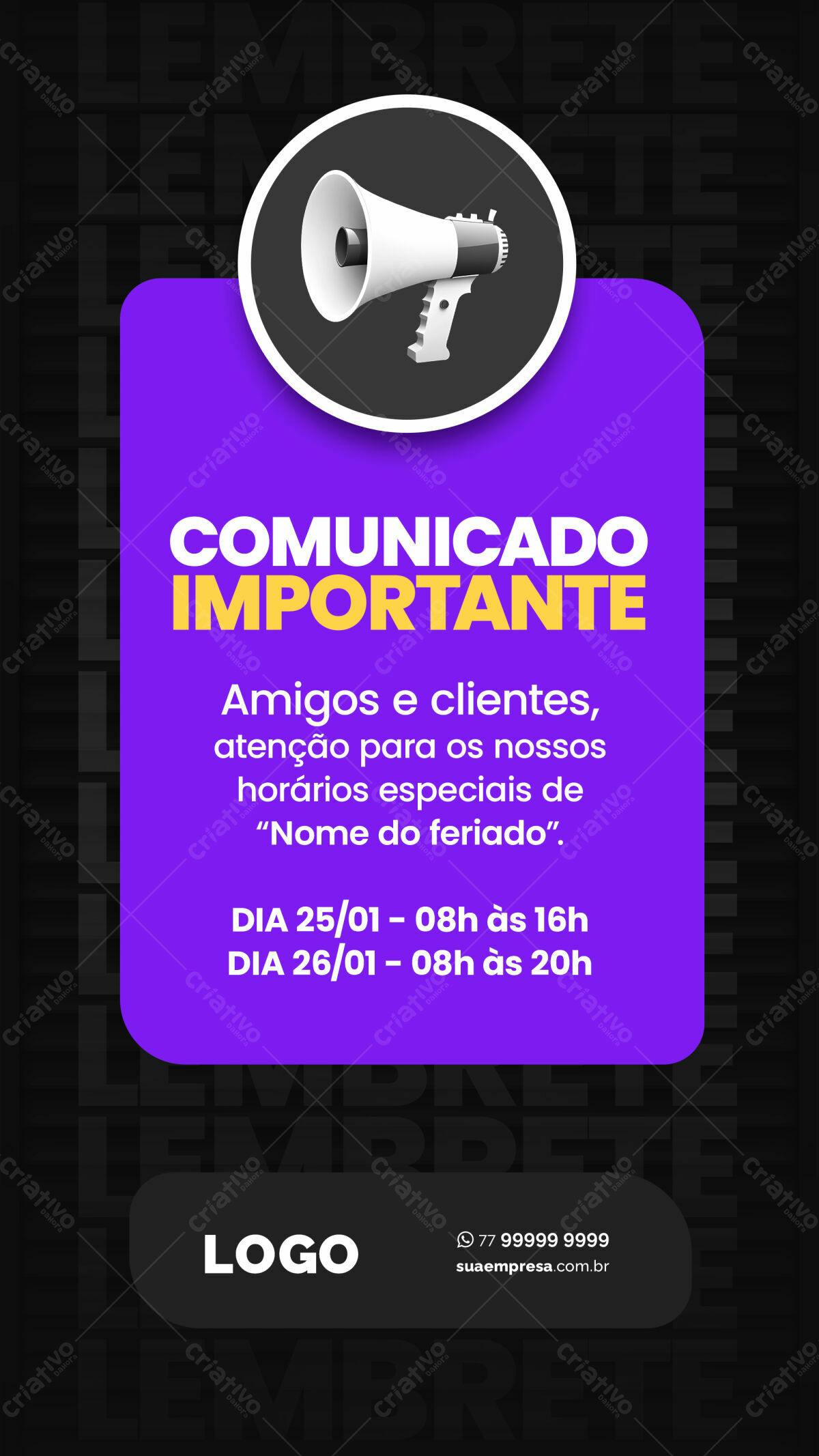 Comunicado Feriado PSD Editável
