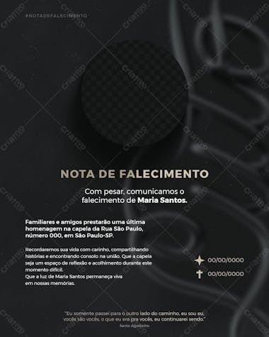 Feed nota de falecimento nota de luto