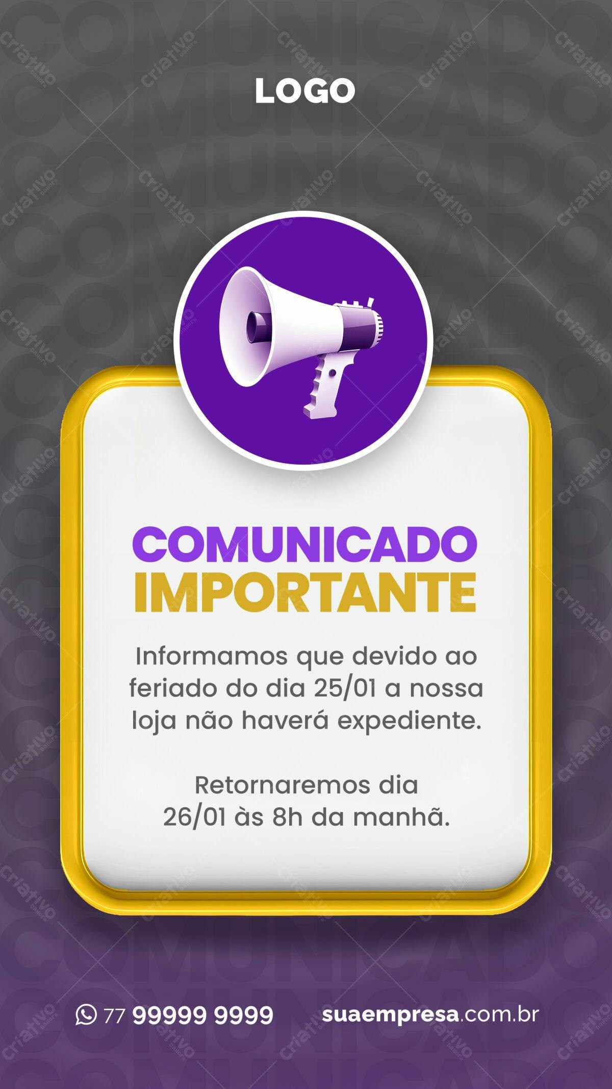Comunicado Feriado PSD Editável
