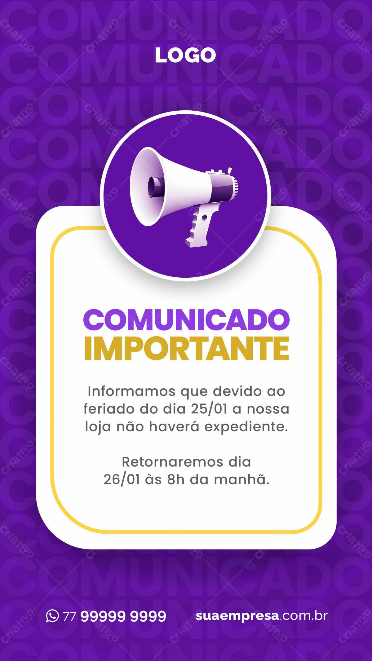 Comunicado de Feriado PSD Editável