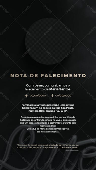 Stories nota de falecimento luto