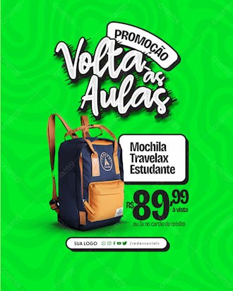 Social media volta as aulas papelaria mochila estudante