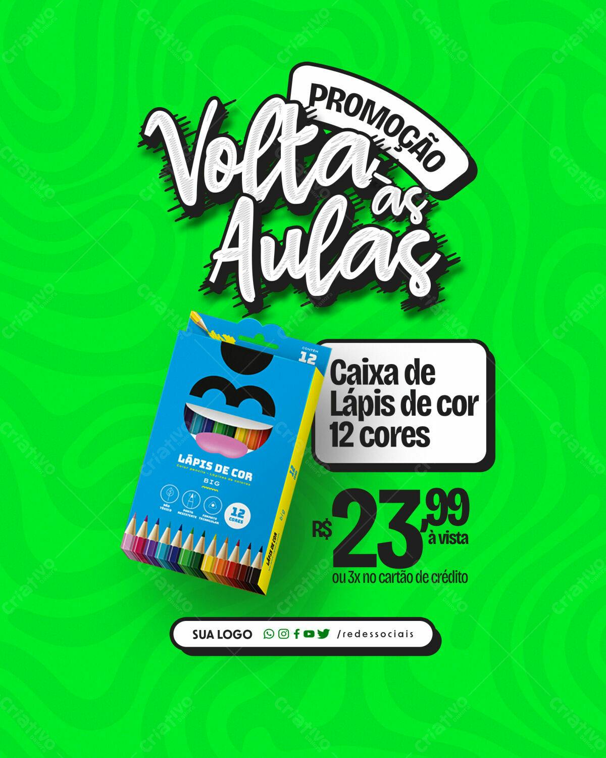 Flyer Volta às Aulas com Lápis de Cor PSD Editável