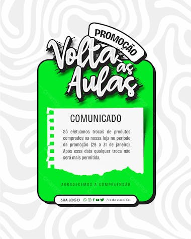 Social media volta as aulas papelaria comunicado