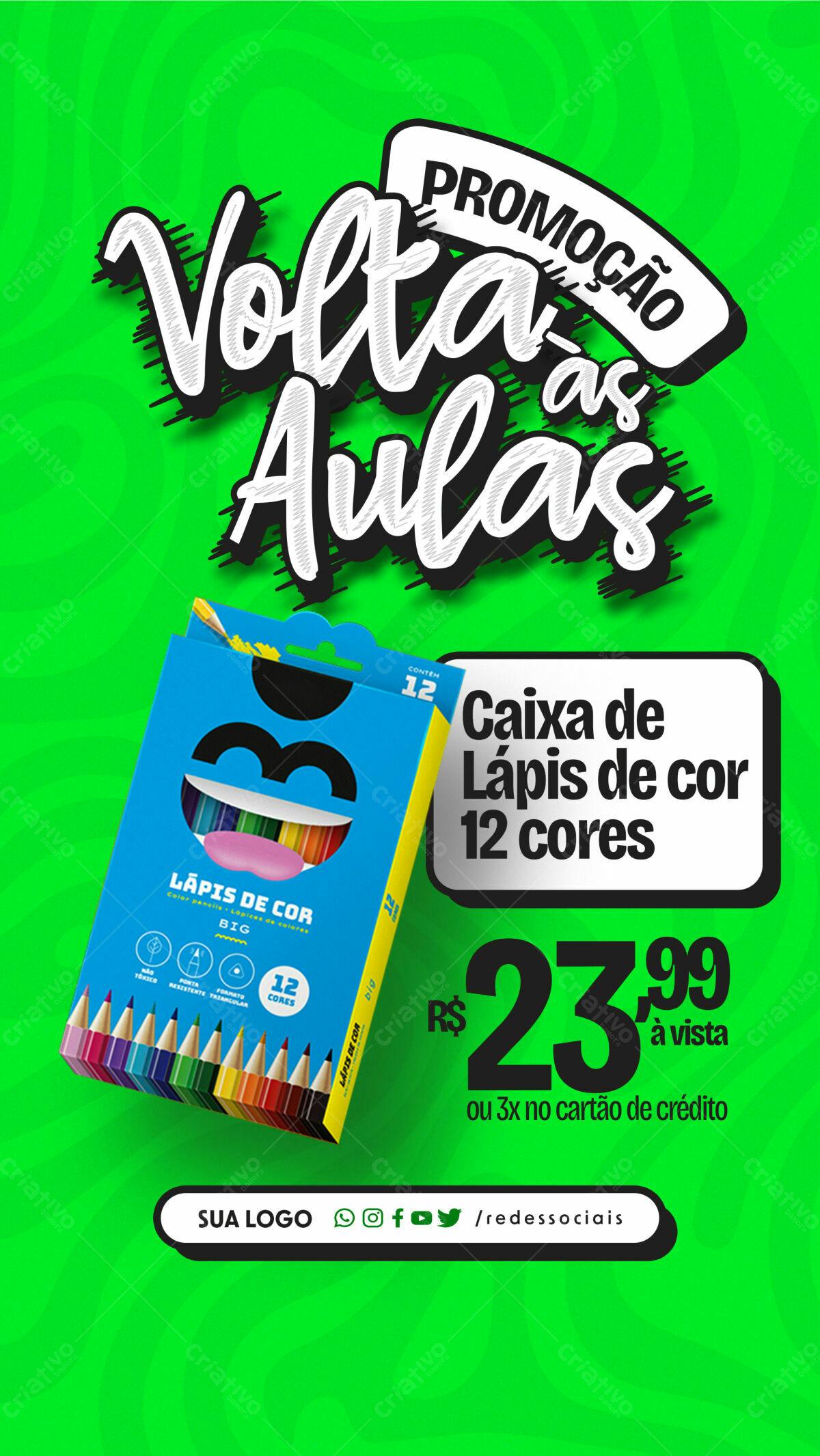 Flyer Volta às Aulas com Caixa de Lápis de Cor PSD Editável