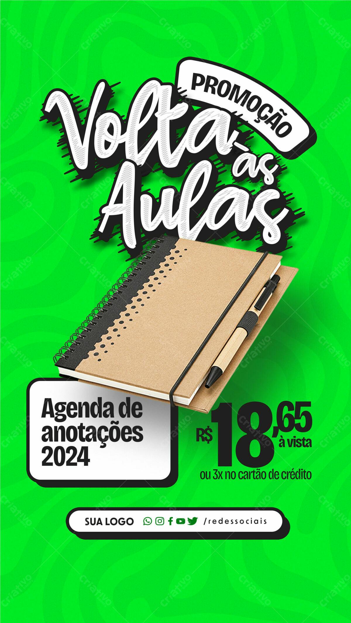 Flyer Volta às Aulas com Agenda 2024 PSD Editável