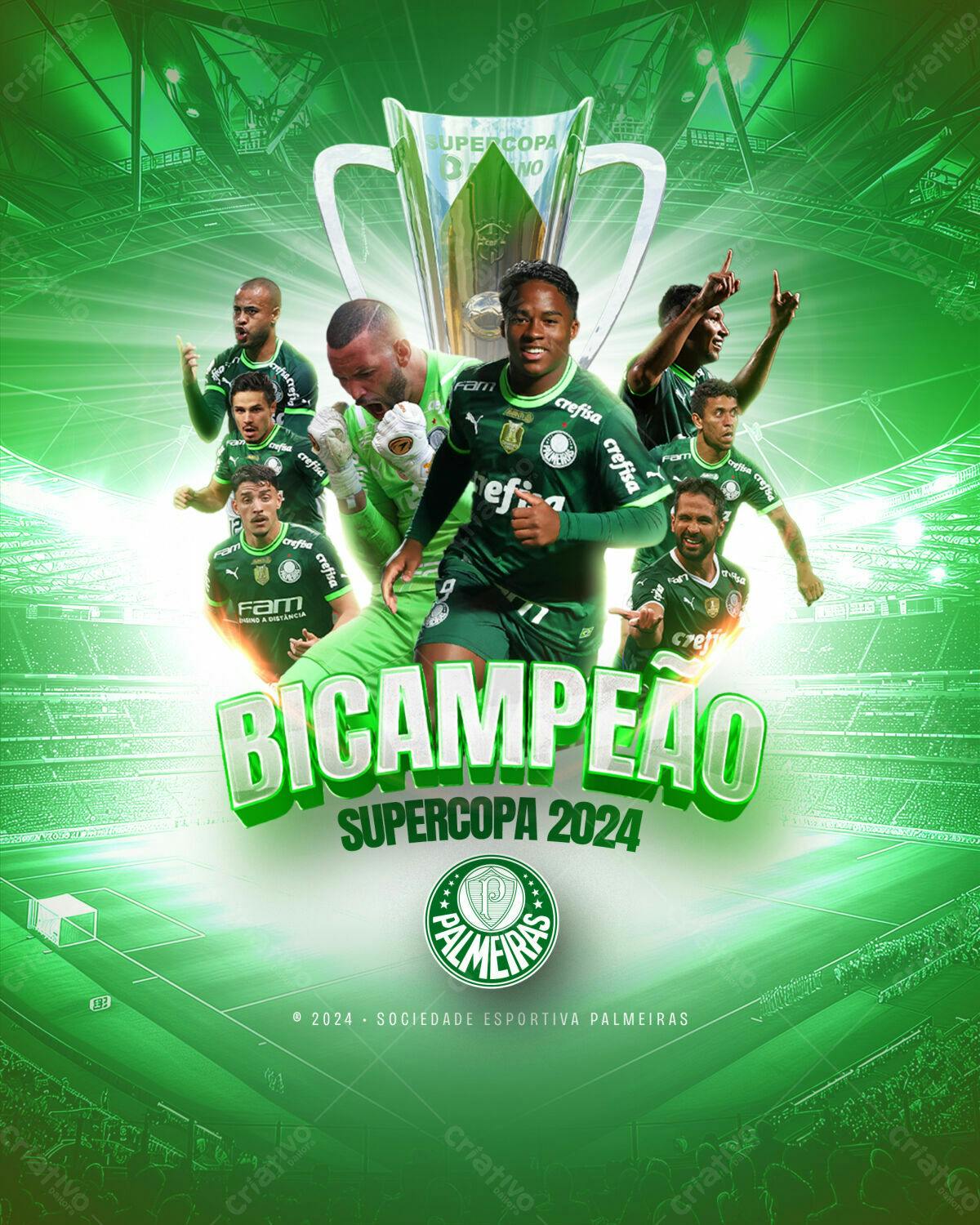 Flyer Palmeiras Bicampeão Supercopa 2024 PSD Editável