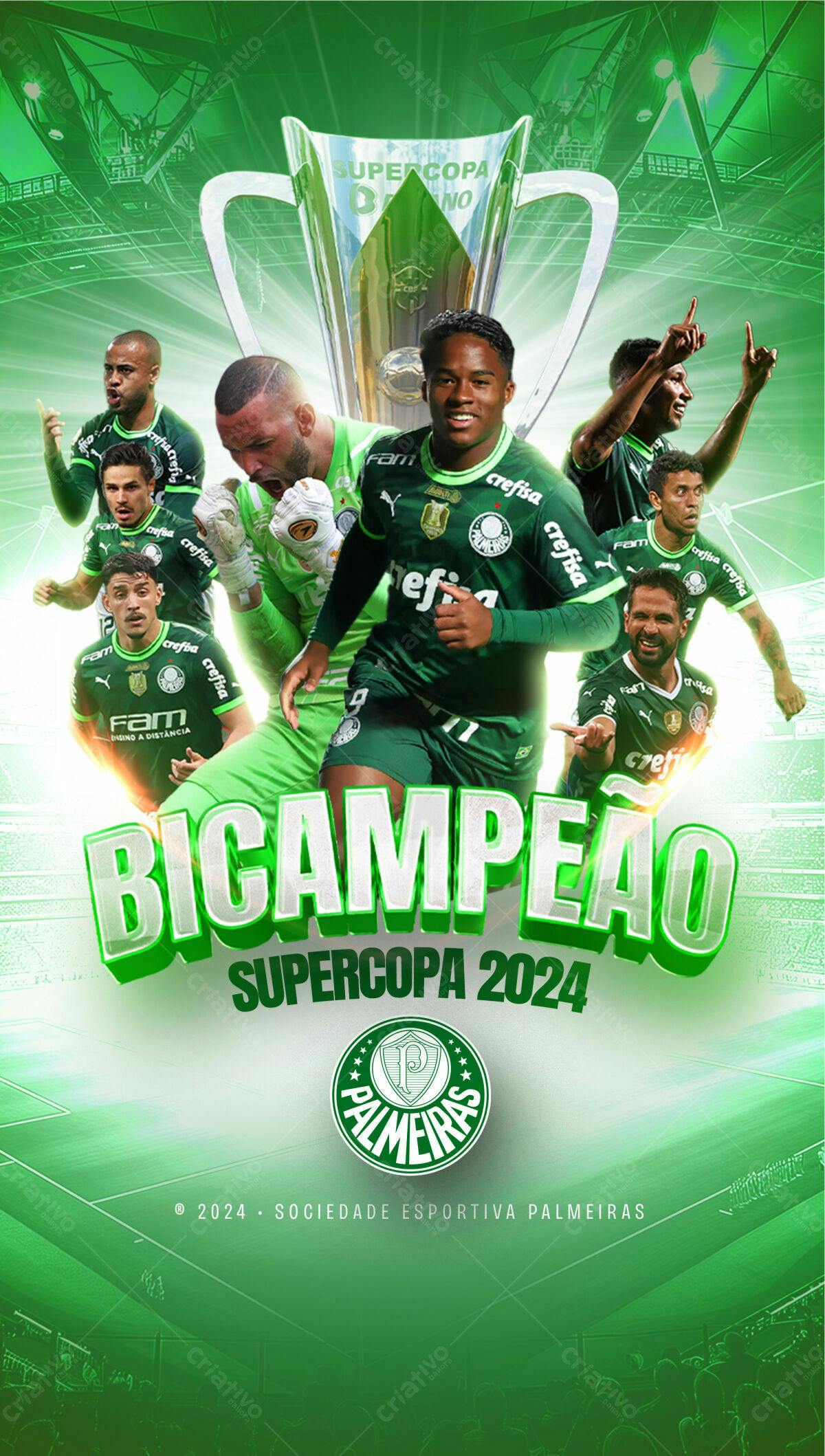 Poster Bicampeão Supercopa 2024 Palmeiras PSD Editável