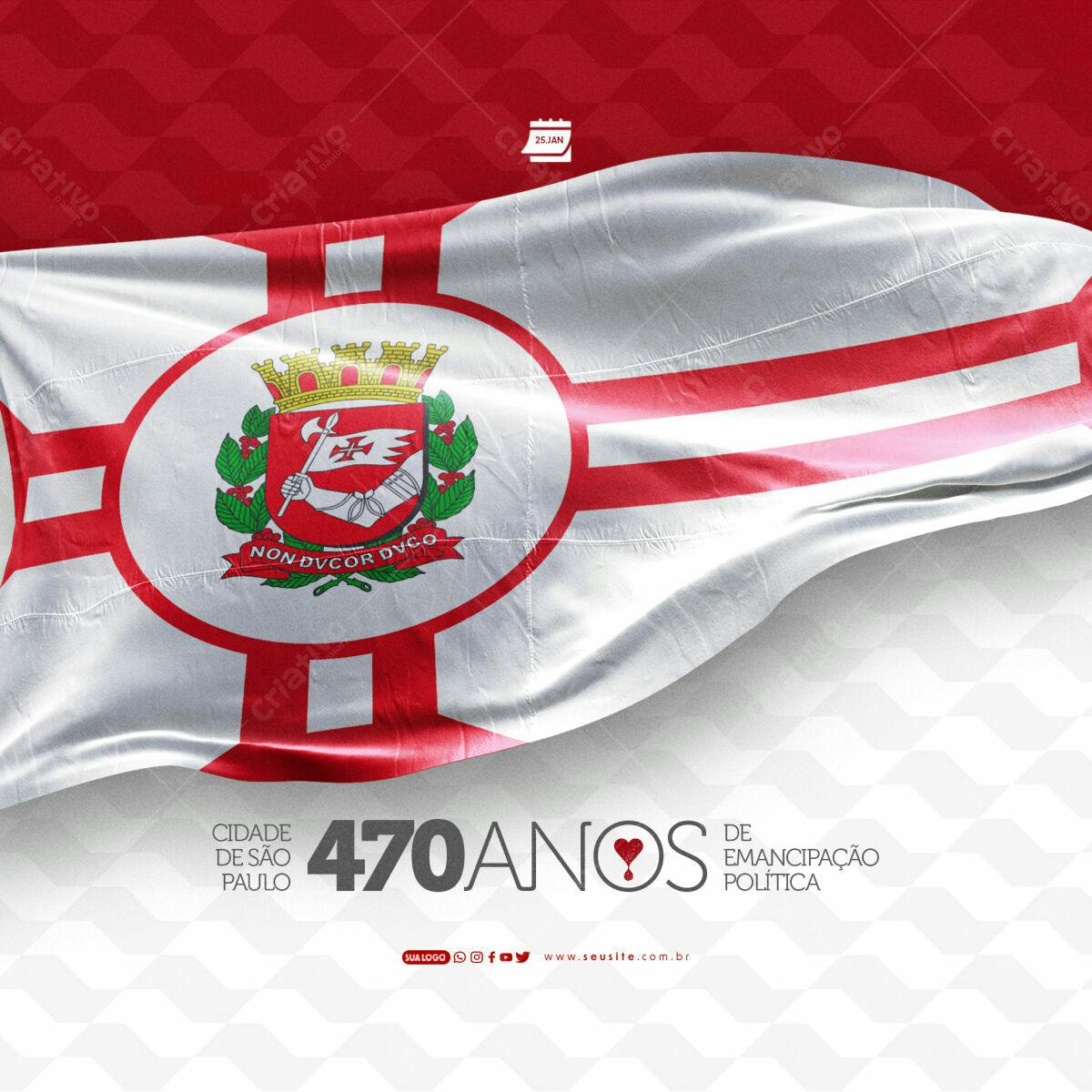 Postagem Aniversário 470 anos São Paulo PSD Editável