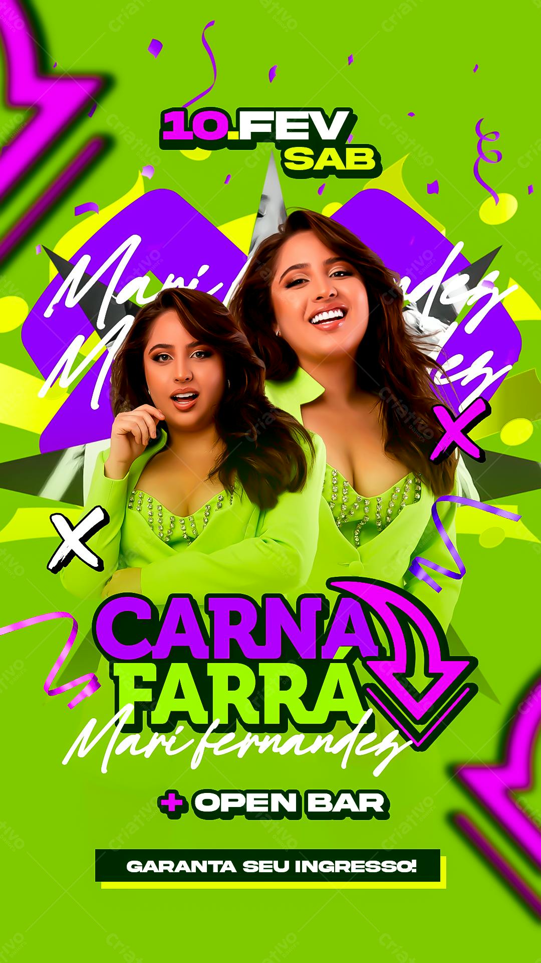 Flyer Festa Carnavalesca com Mari Fernandez PSD Editável