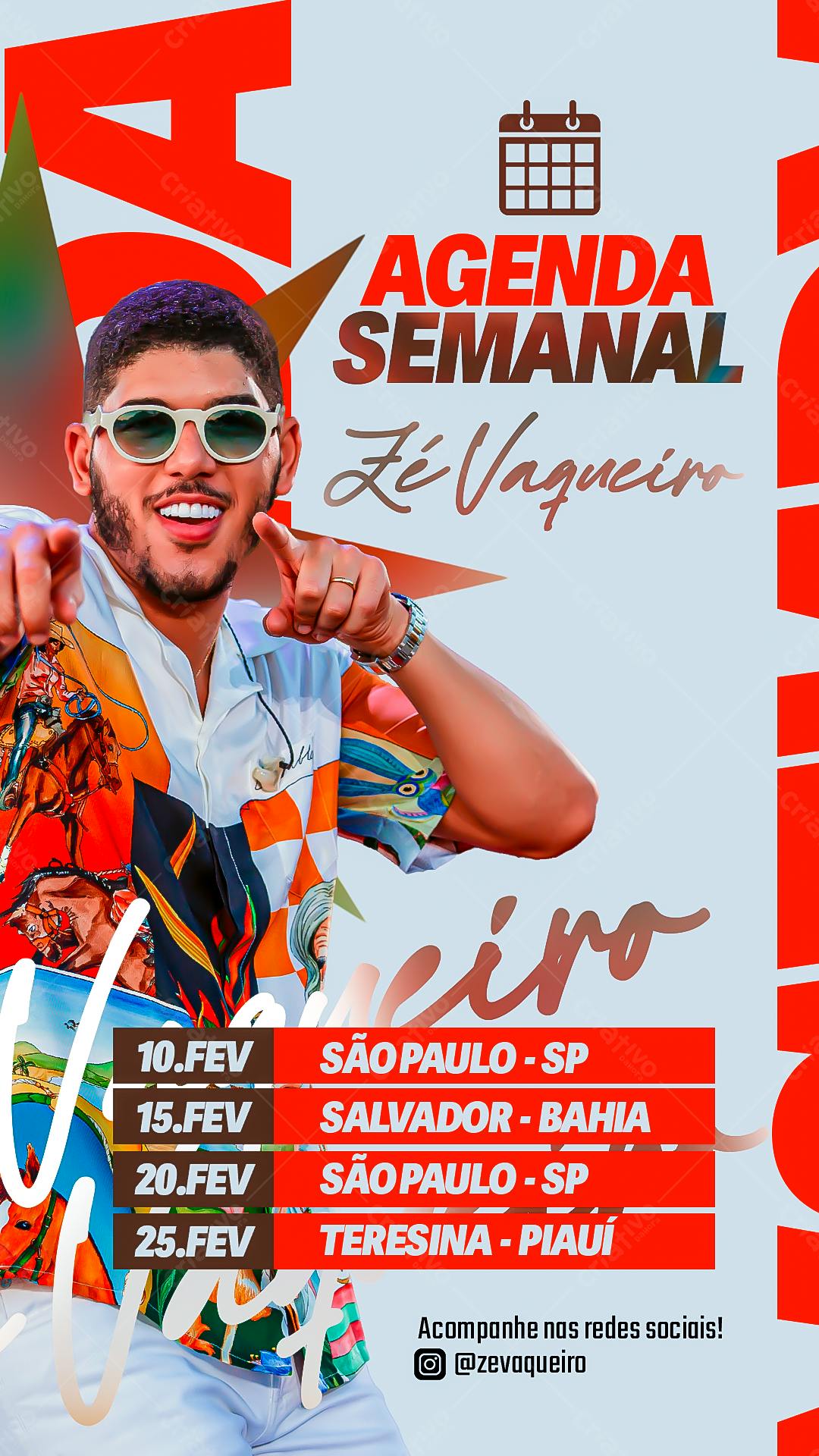 Flyer Agenda Semanal Zé Vaqueiro PSD Editável