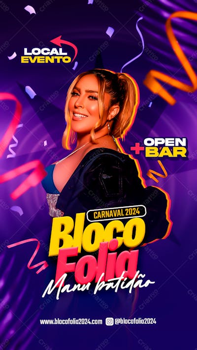 Flyer Evento Carnaval - Manu Batidão Bloco Folia