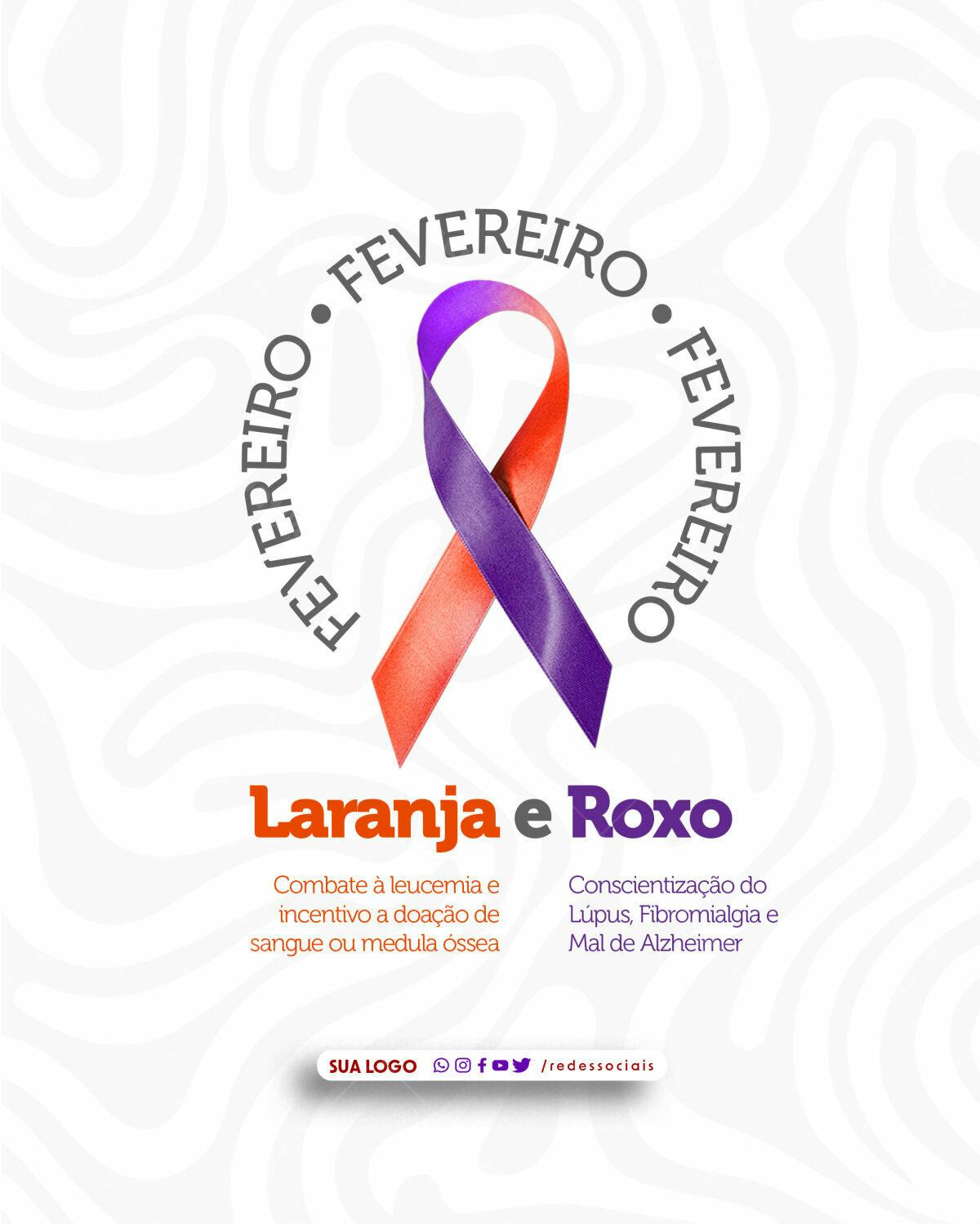 Post para Fevereiro Laranja e Roxo PSD Editável