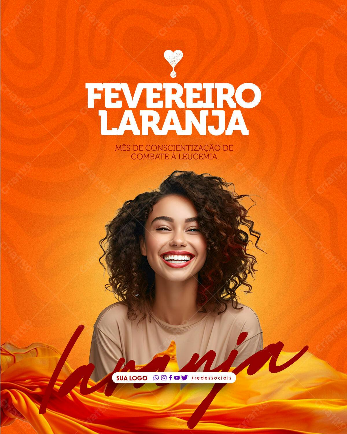 Post para Fevereiro Laranja PSD Editável