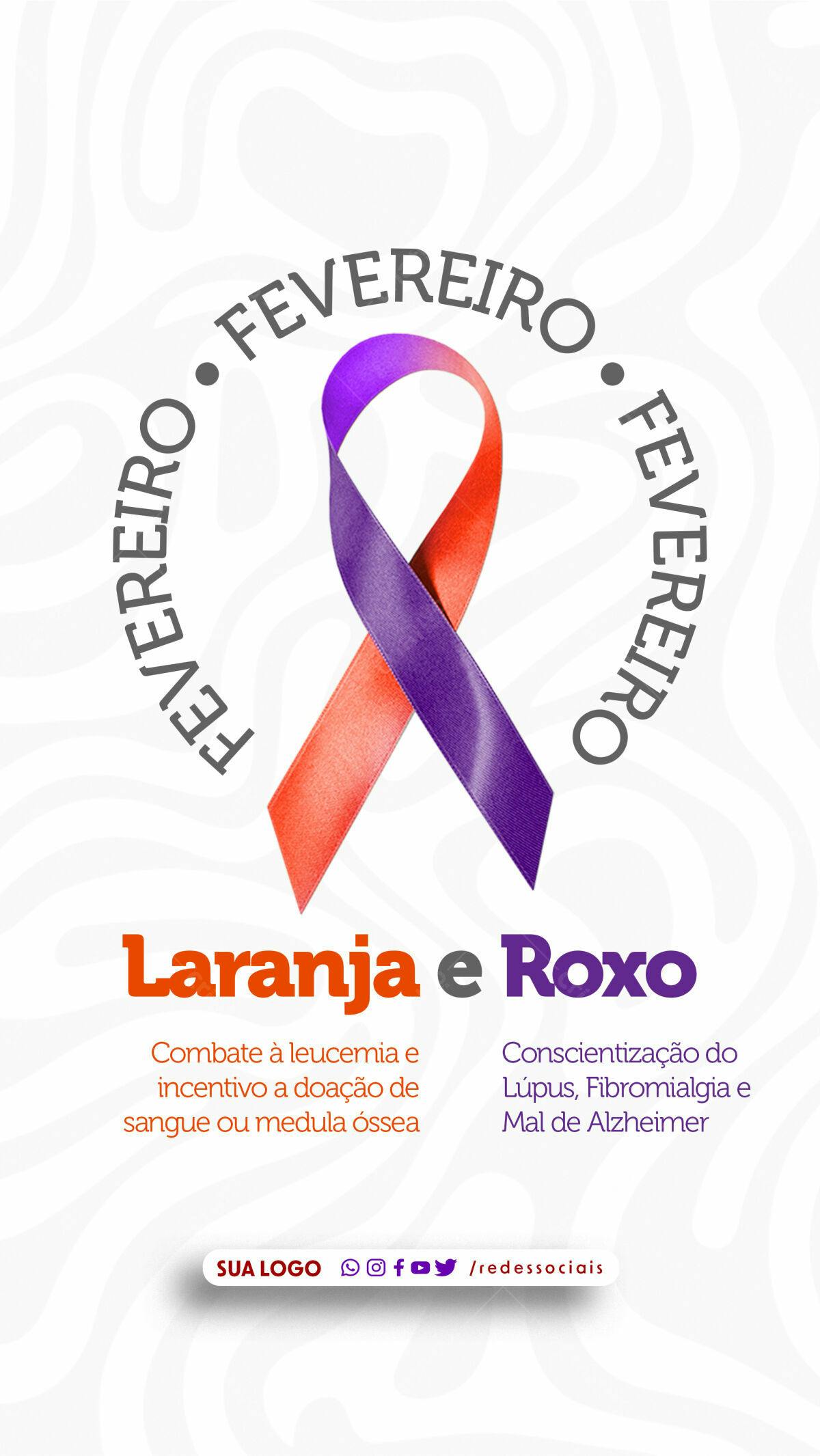 Flyer Fevereiro Laranja e Roxo PSD Editável