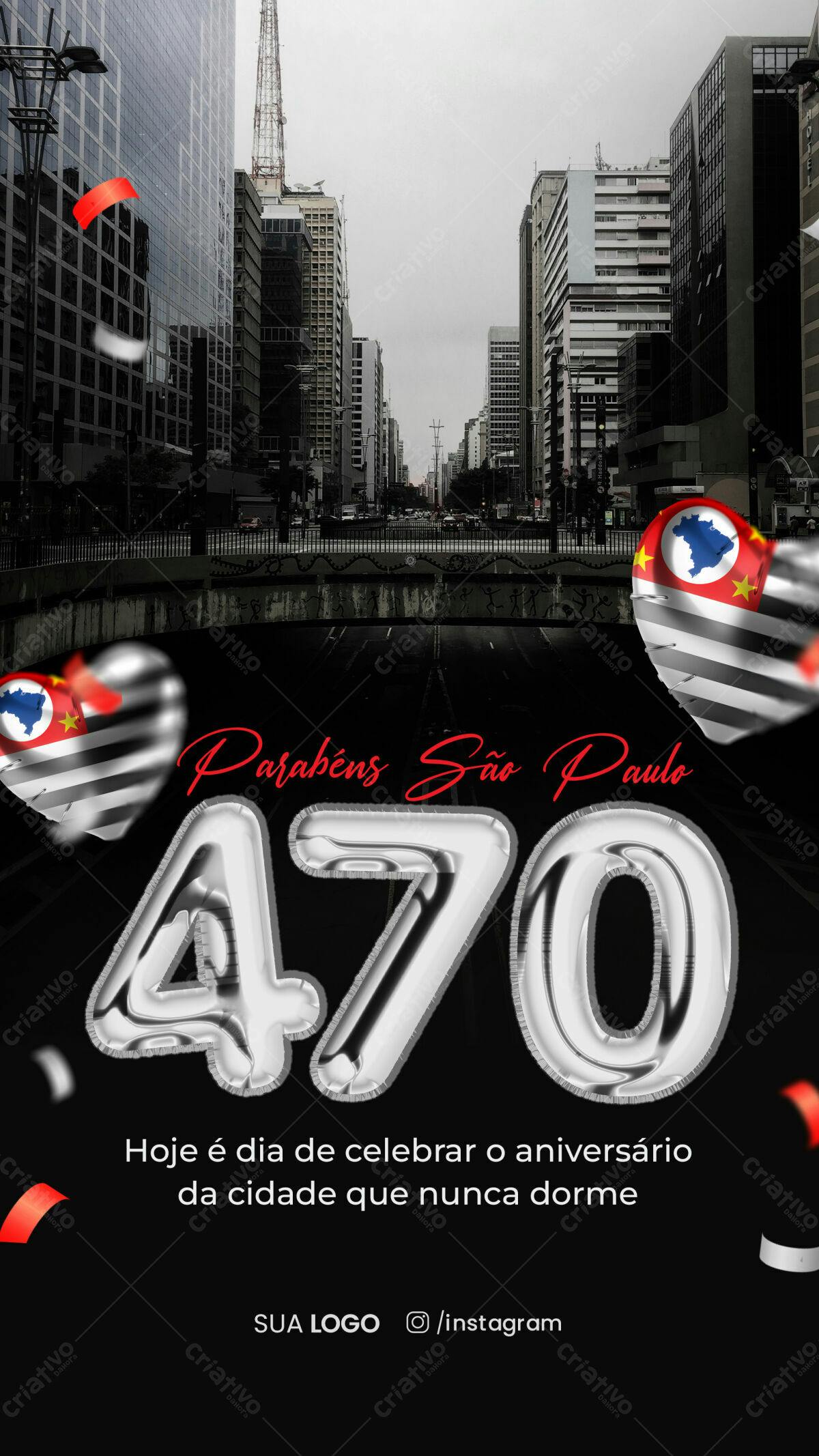 Flyer Aniversário 470 anos São Paulo PSD Editável