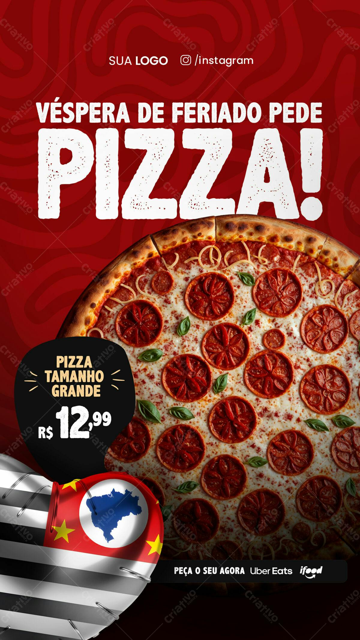 Flyer para Véspera de Feriado com Pizza PSD Editável