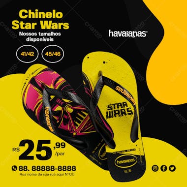 Chinelo havaianas modelo star wars masculino loja de chinelos social media psd editável