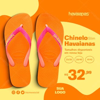 Chinelo modelo slim havaianas laranja feminino loja de chinelos social media psd editável