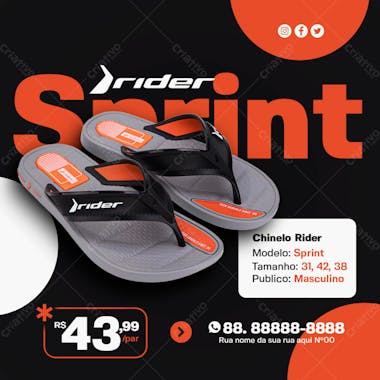 Chinelo rider sprint cor laranja masculino loja de chinelos social media psd editável