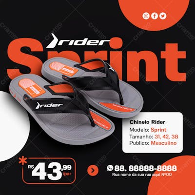 Chinelo Rider Sprint Cor Laranja Masculino Loja De Chinelos Social Media Psd Editável