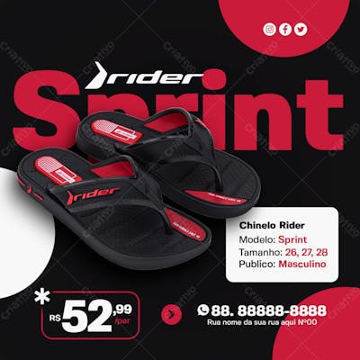 Chinelo Rider Sprint Cor Vermelha Masculino Loja De Chinelos Social Media Psd Editável