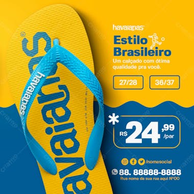 Estilo brasileiro chinelo havaianas masculino loja de chinelos social media psd editável