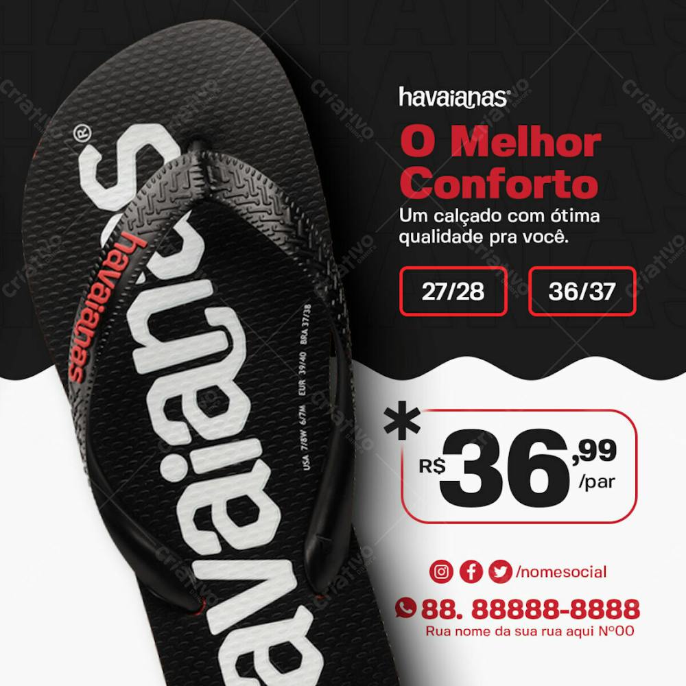 O Melhor Conforto Chinelo Havaianas Masculino Loja De Chinelos Social Media Psd Editável