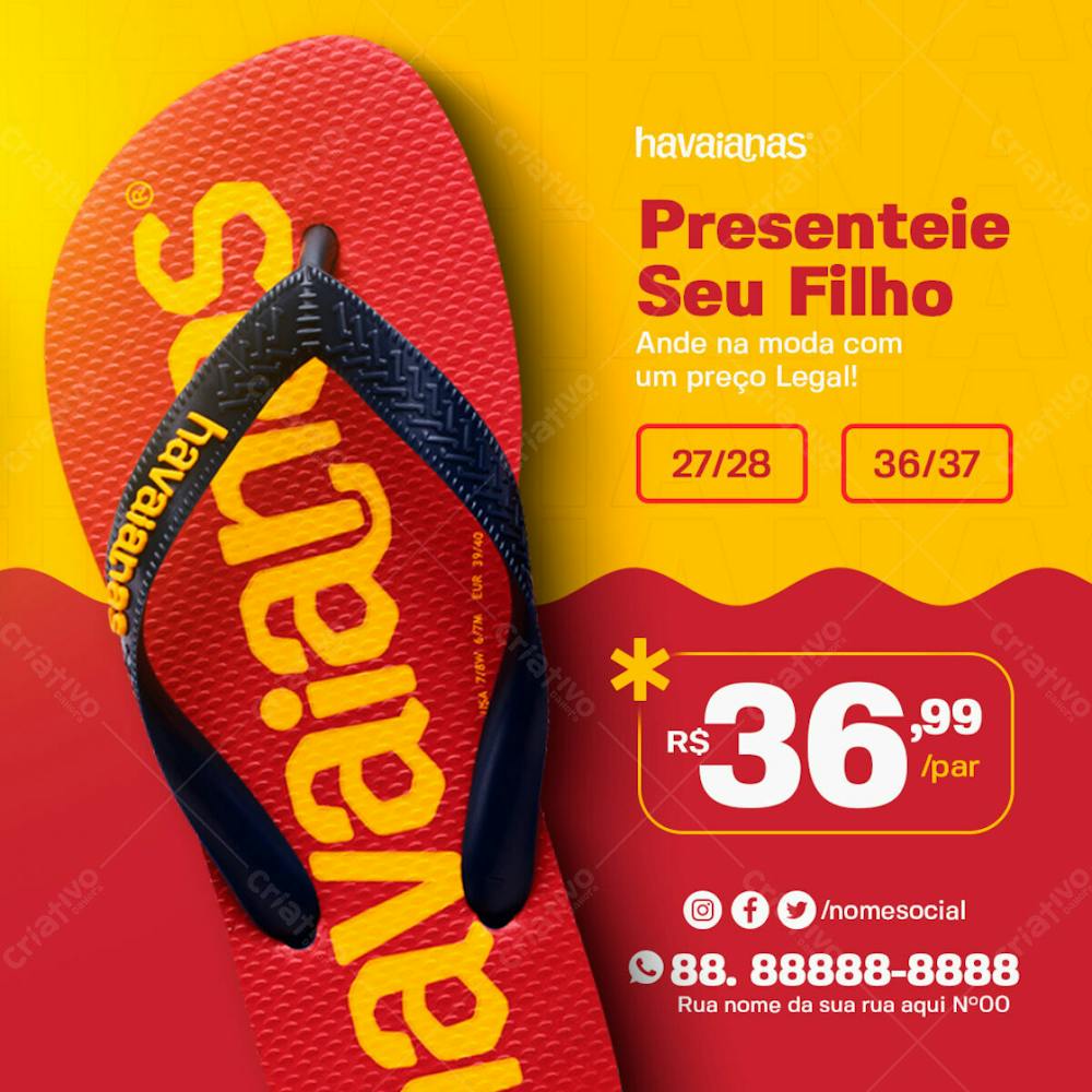 Presenteie Seu Filho Chinelo Havaianas Masculino Loja De Chinelos Social Media Psd Editável