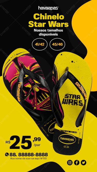 Story chinelo havaianas modelo star wars masculino loja de chinelos social media psd editável