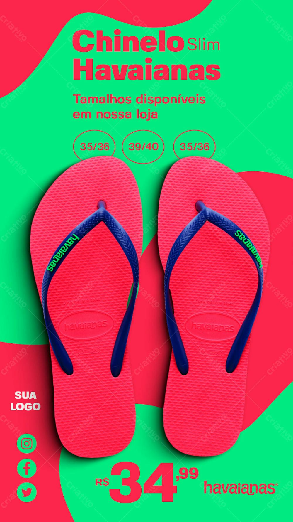 Story Chinelo Modelo Slim Havaianas Feminino Loja De Chinelos Social Media Psd Editável