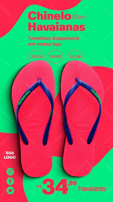 Story chinelo modelo slim havaianas feminino loja de chinelos social media psd editável