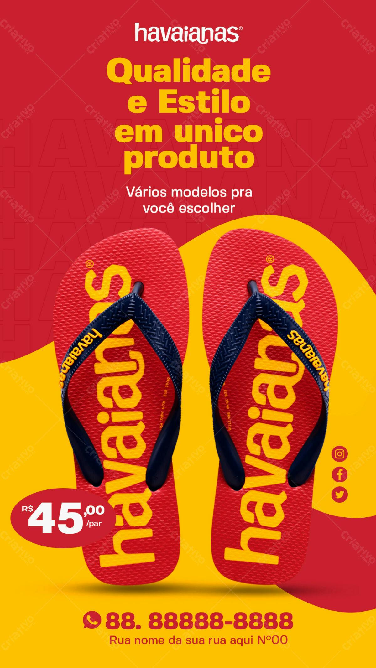 Flyer Havaianas Vermelho e Amarelo PSD Editável