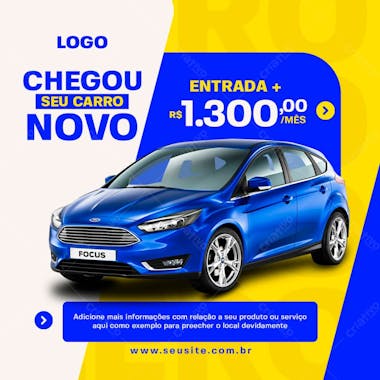 Chegou seu carro novo concessionária social media psd editável