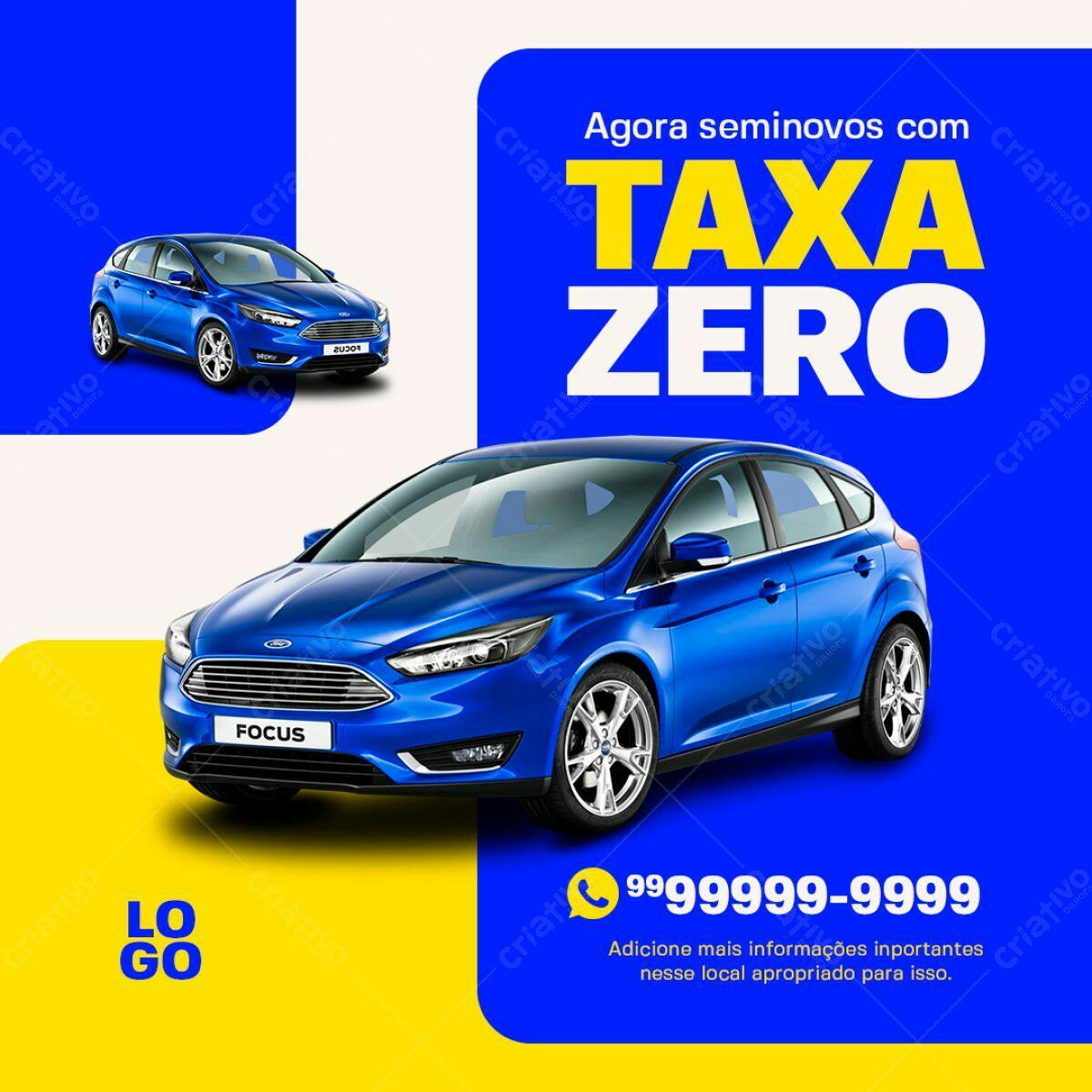 Postagem para Promoção de Seminovos com Taxa Zero PSD Editável
