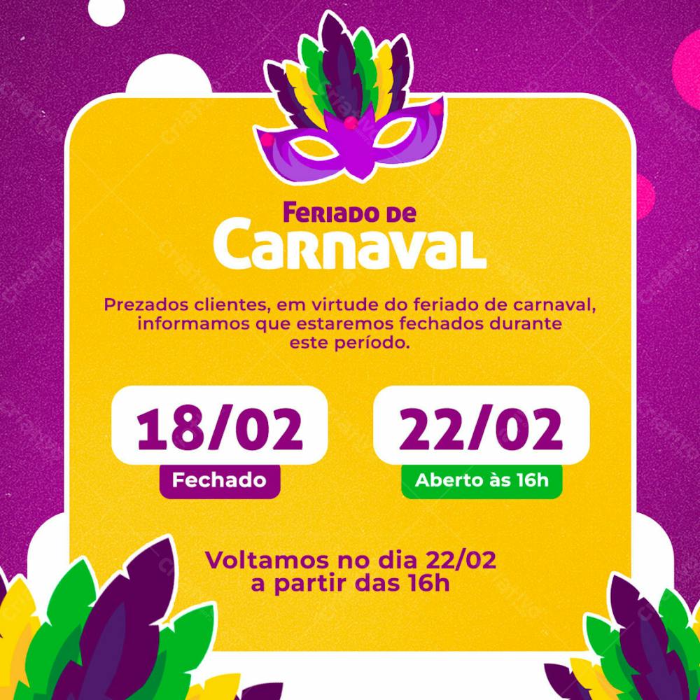 Horário De Funcionamento Feriado Carnaval Psd Editável