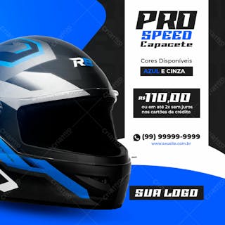 Equipamentos para motociclistas capacete r 8 pro speed azul social media psd editável