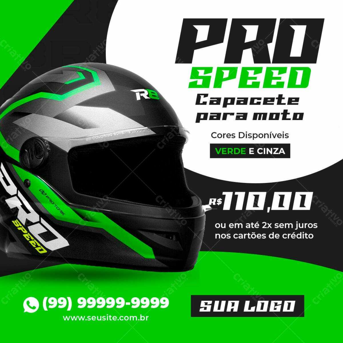 Banner Capacete Moto Verde e Cinza PSD Editável