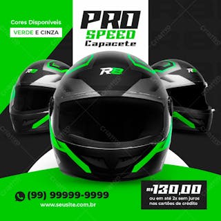 Equipamentos para motociclistas capacete r 8 pro speed verde social media psd editável